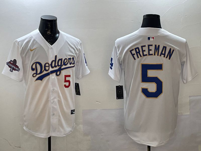 Men Los Angeles Dodgers #5 Freeman White Gold Game 2025 Nike MLB Jersey style 02252